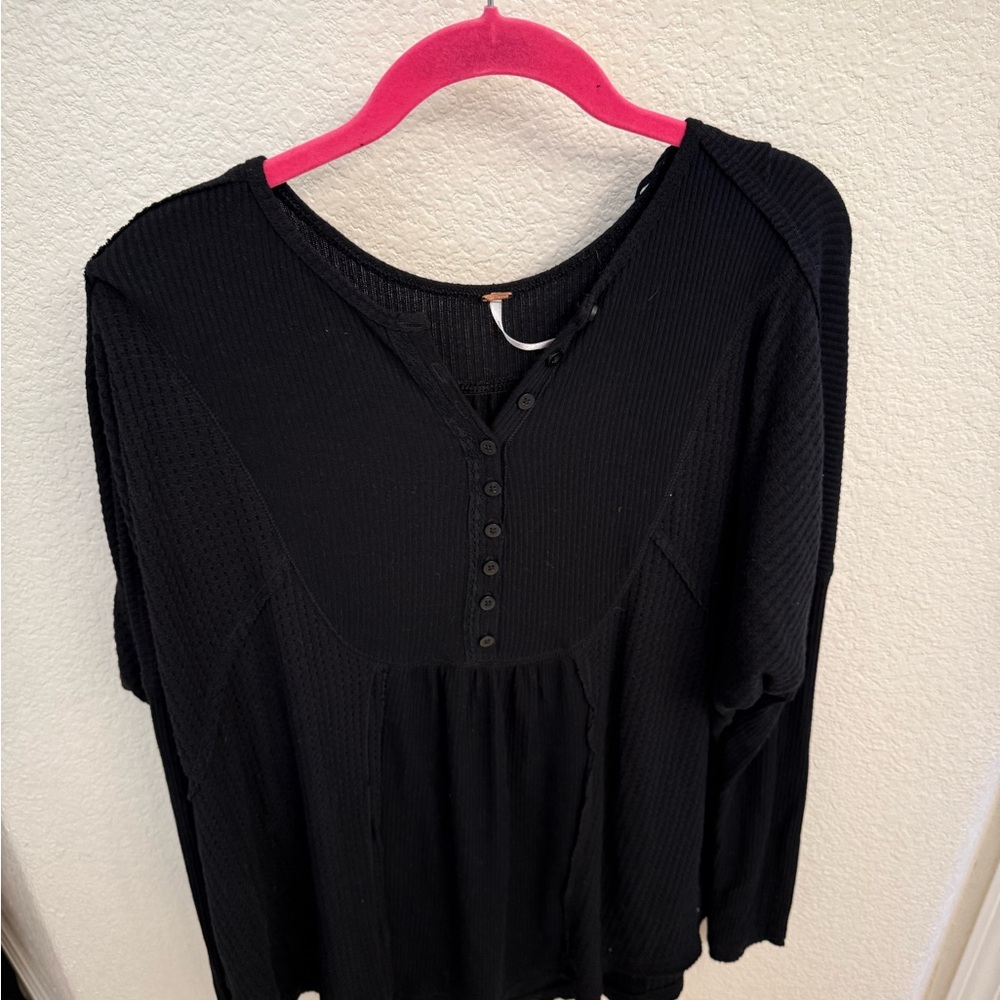 Free People Black Button-Front Blouse